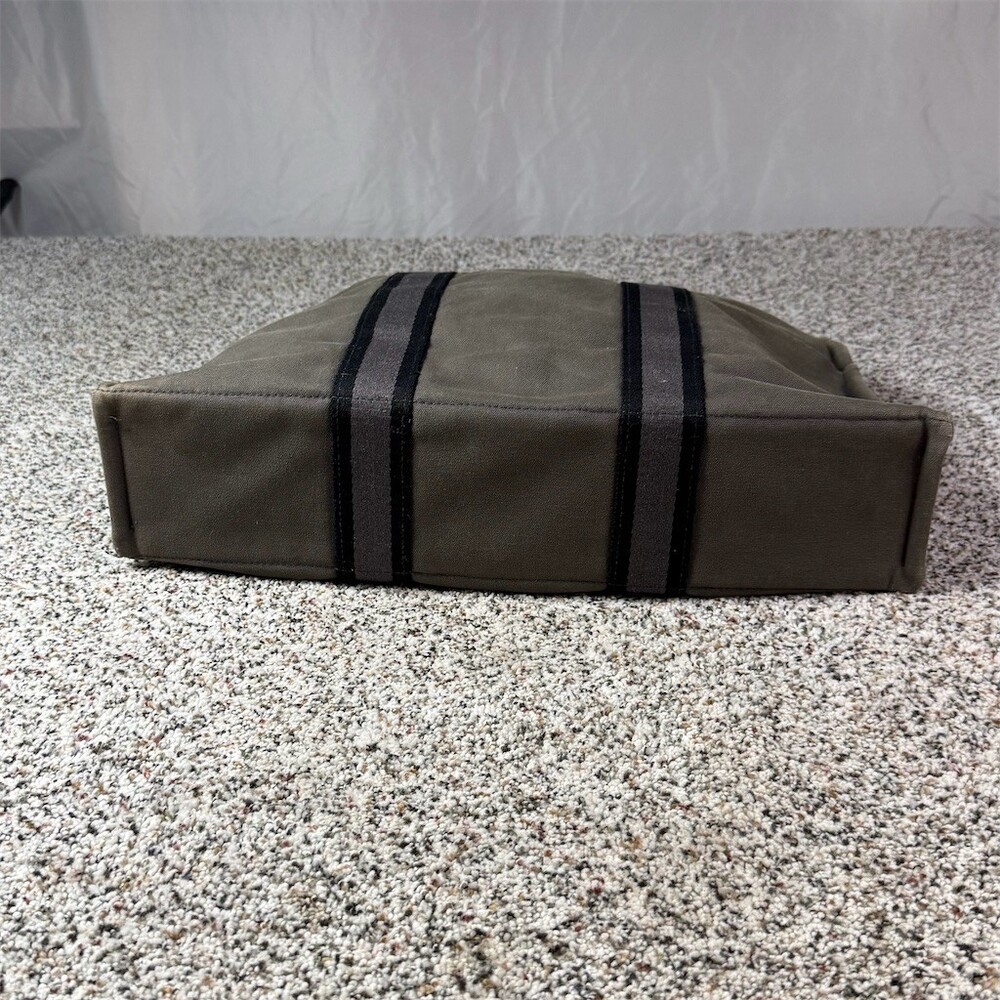 Hermès Fourre Tout Tote Bag Womens Gray Black Striped Double Handles Snap - Picture 8 of 15